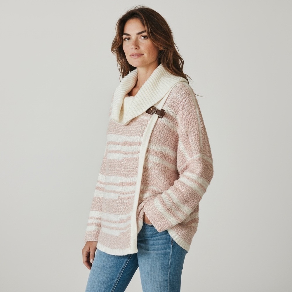Calvin Klein Pink & White Cowl Neck Sweater Cape